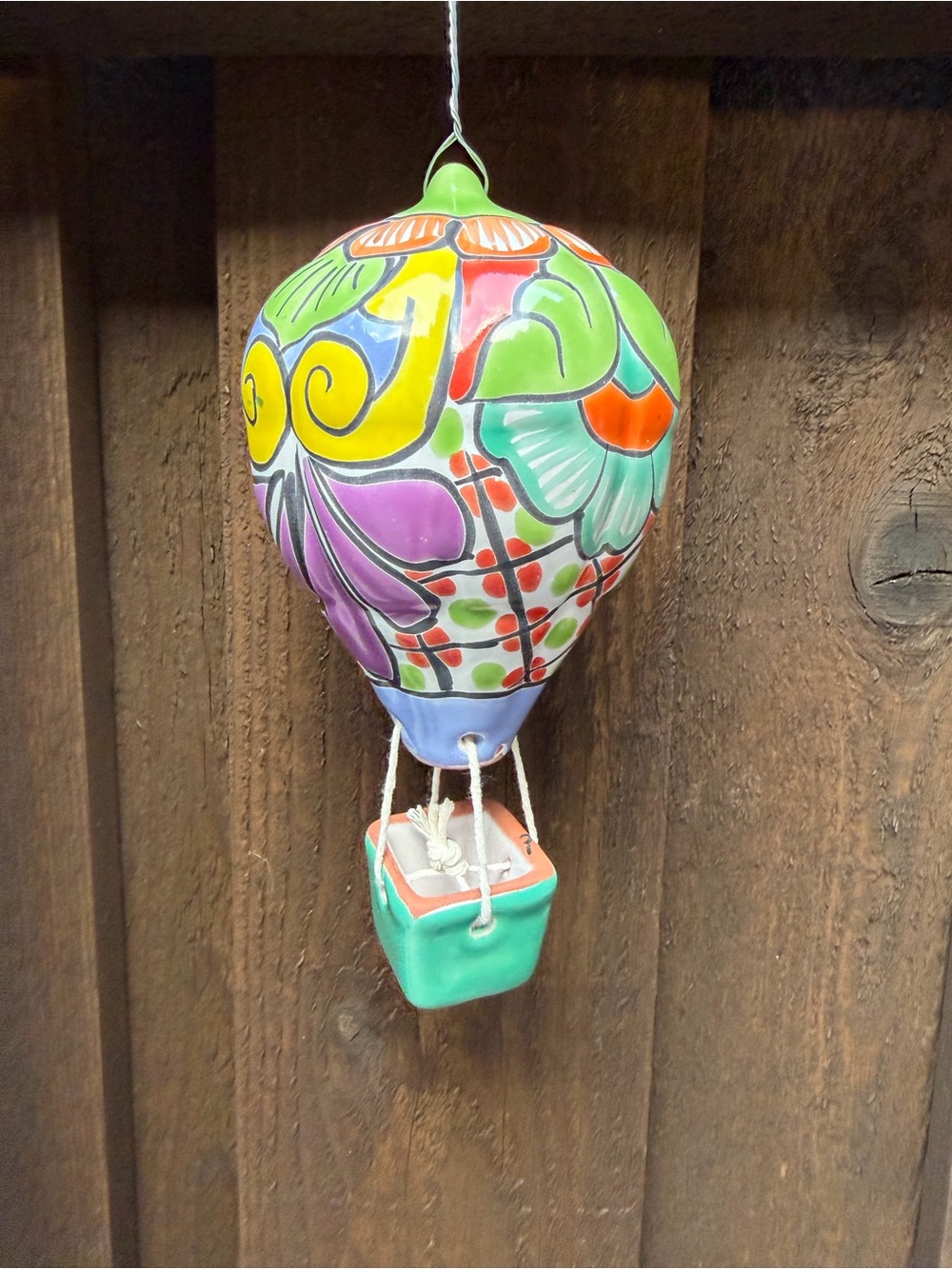 Hand-Painted Multicolor Talavera Hot Air Balloon Hanging Accent